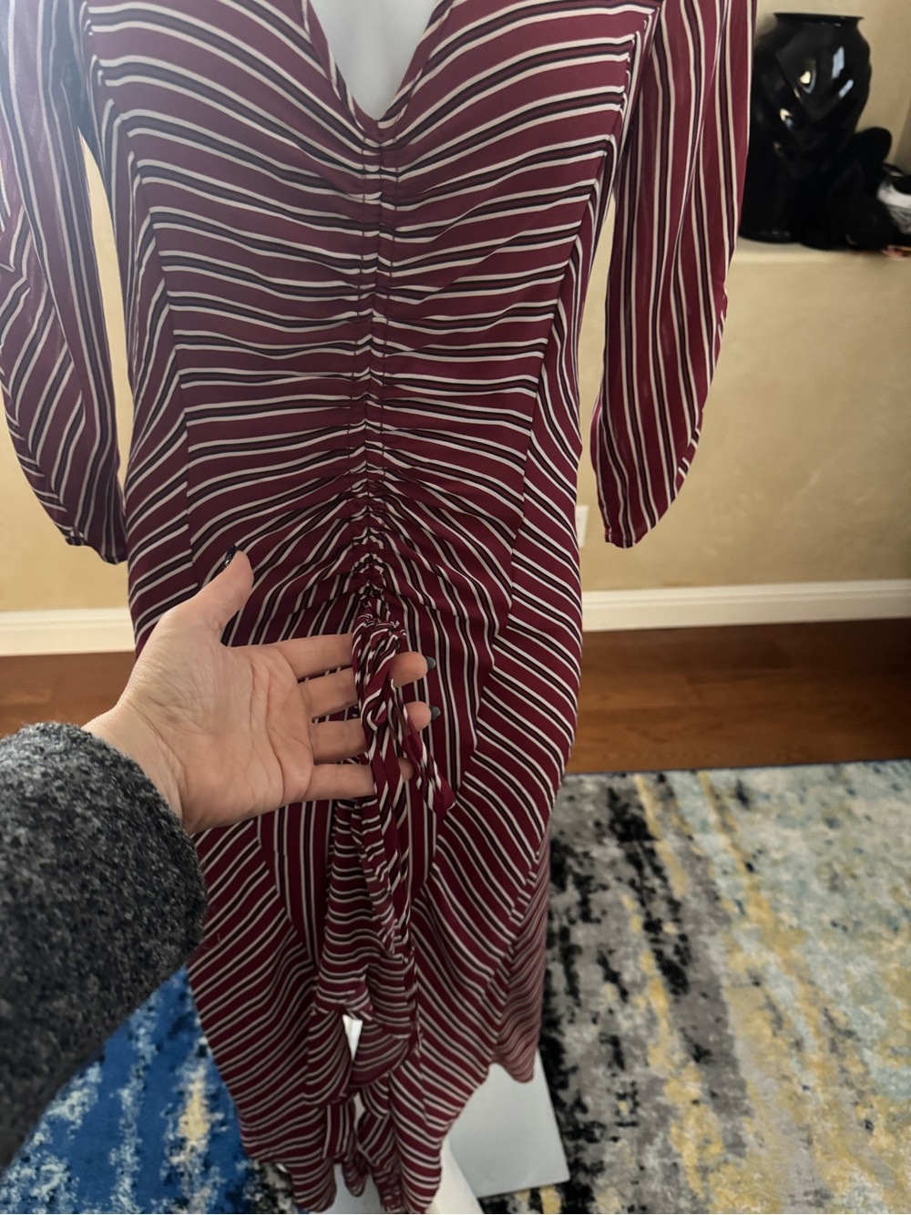 Spirit of Grace Burgundy Striped Ruched Midi High Low Dress Sz Medium - Picture 4 of 8